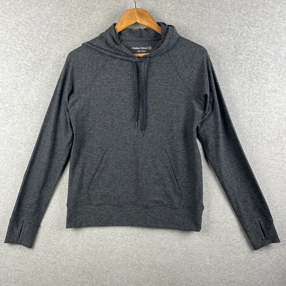 Outdoor Voices Hoodie Womens Medium Gray Pullover Thumb Holes Hiking Performance